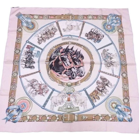 Hermes Accessories - Auth HERMES Carre 90 CHEVAIIXDE TRAIT Scarf Light Pink/Multicolor Silk